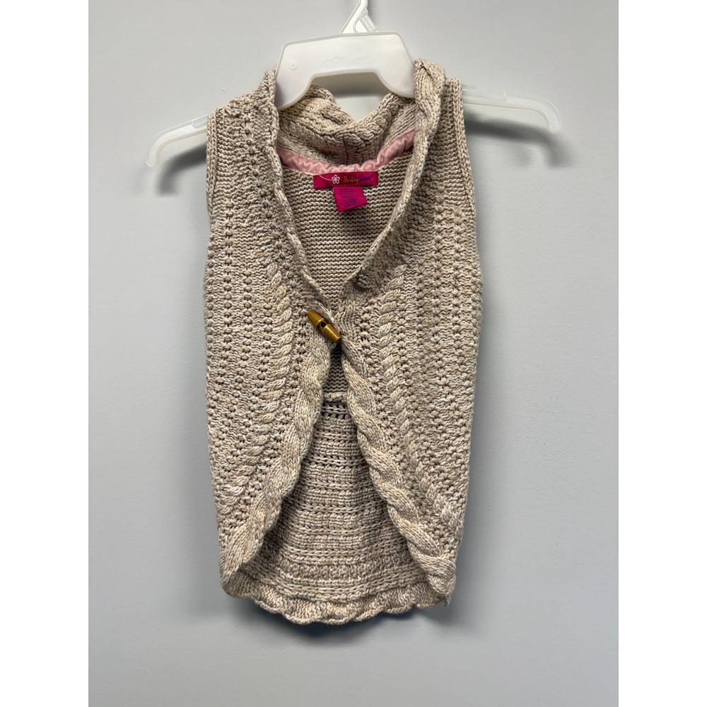 Shrinking Violet Girls Oatmeal Cable Knit Toggle Sweater Vest Beige Size M 5-6